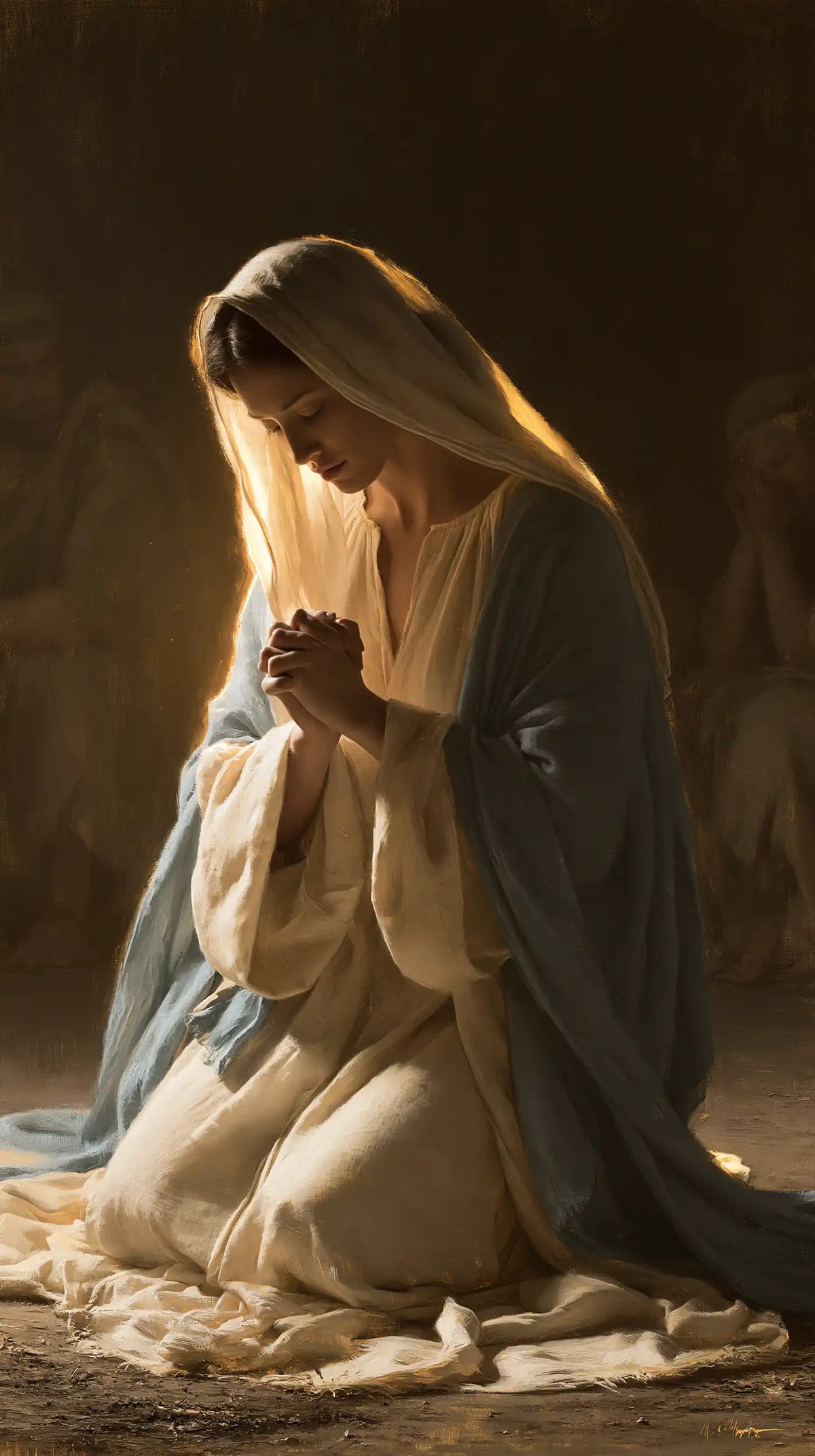 Virgin Mary in Prayer — Contemplation beneath the Honey Veil