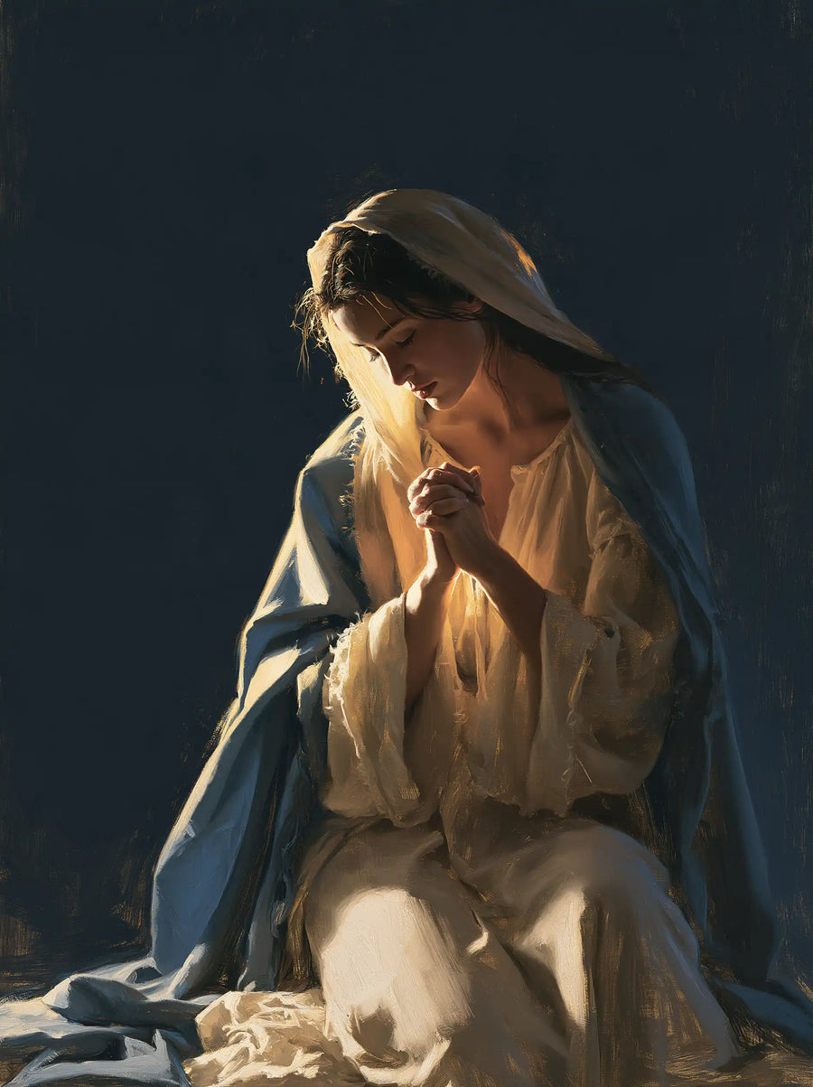 Virgin Mary in Prayer - Midnight Blue Chiaroscuro · Portrait n° 11