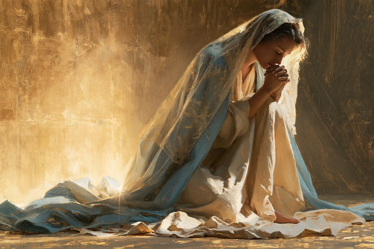 Virgin Mary in Prayer — The Blue Train before the Low Glow