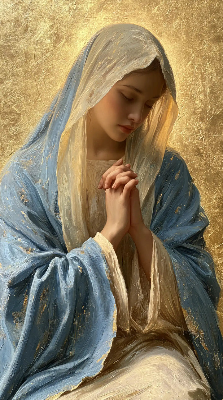 Virgin Mary in Prayer — The Veil of Tenderness upon Gold
