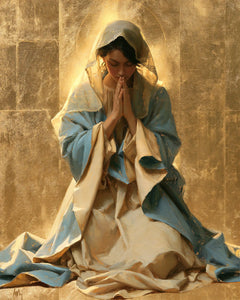 Virgin Mary in Prayer — Palms within the Turquoise Cloak