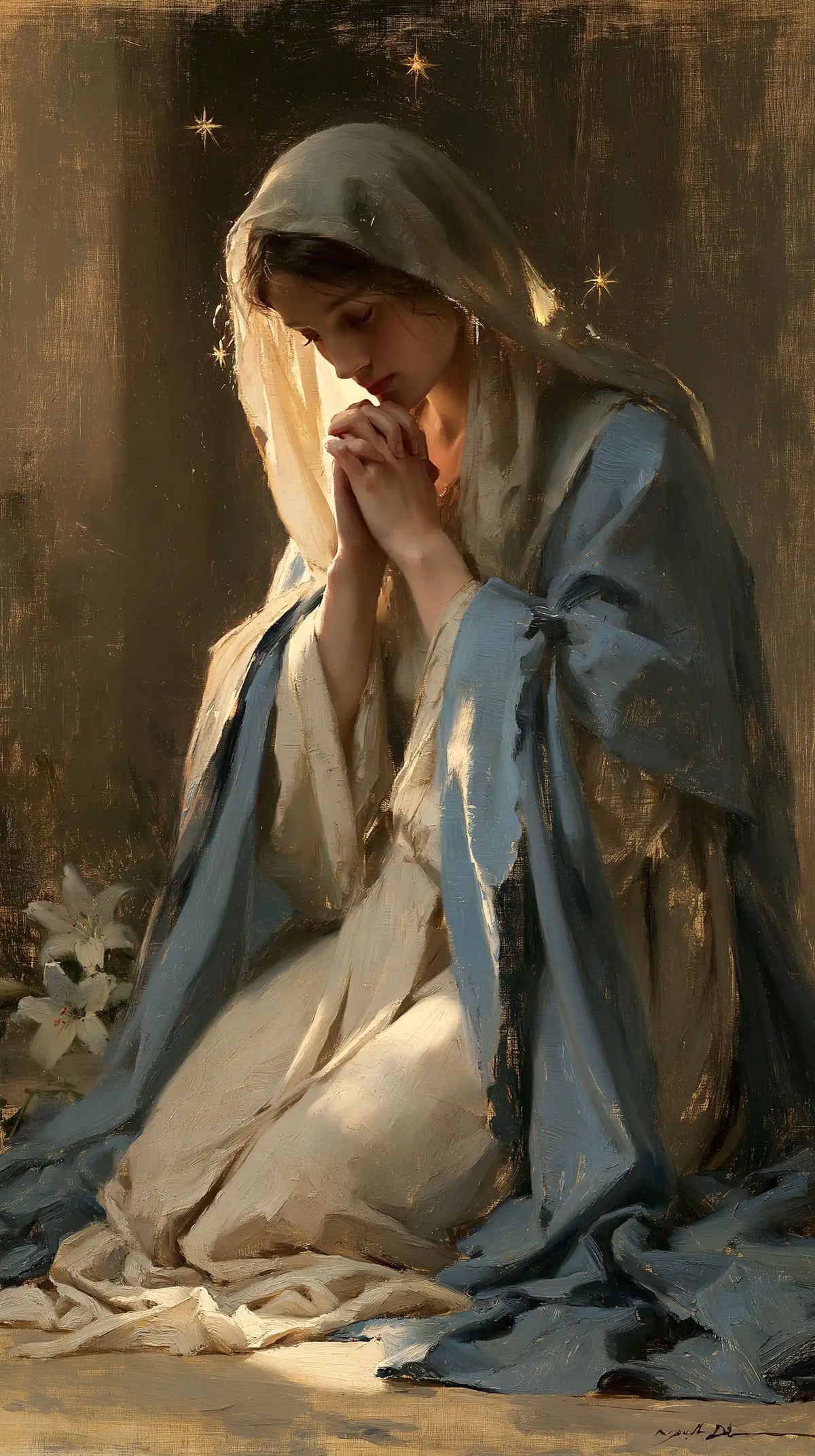 Virgin Mary in Prayer — Prayer beneath Quiet Stars
