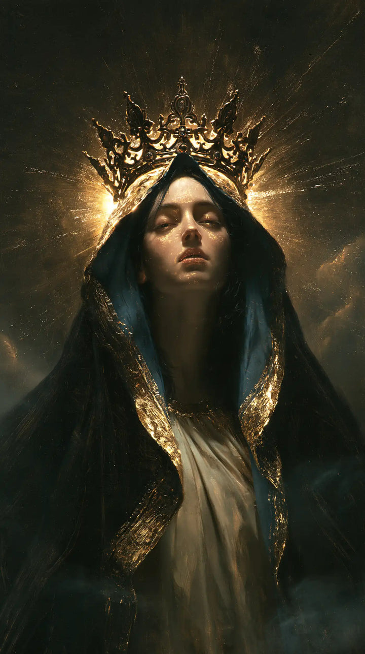 Mary, Queen of Heaven — Closed Eyelids in the Radiance of the Spires