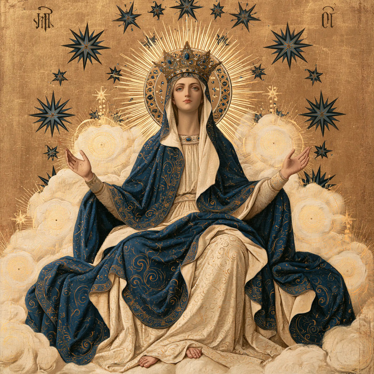 Mary as Queen of Heaven in a contemporary Byzantine icon in Contemporary Byzantine style, square Christian artwork no. 5