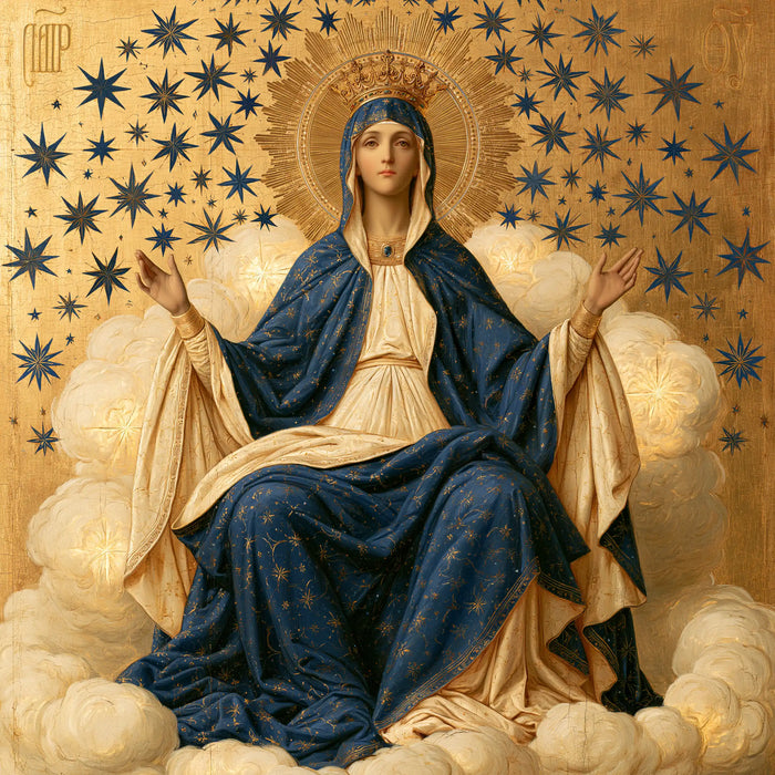 Mary, Queen of Heaven — The Blue Mantle Beneath the Shower of Stars