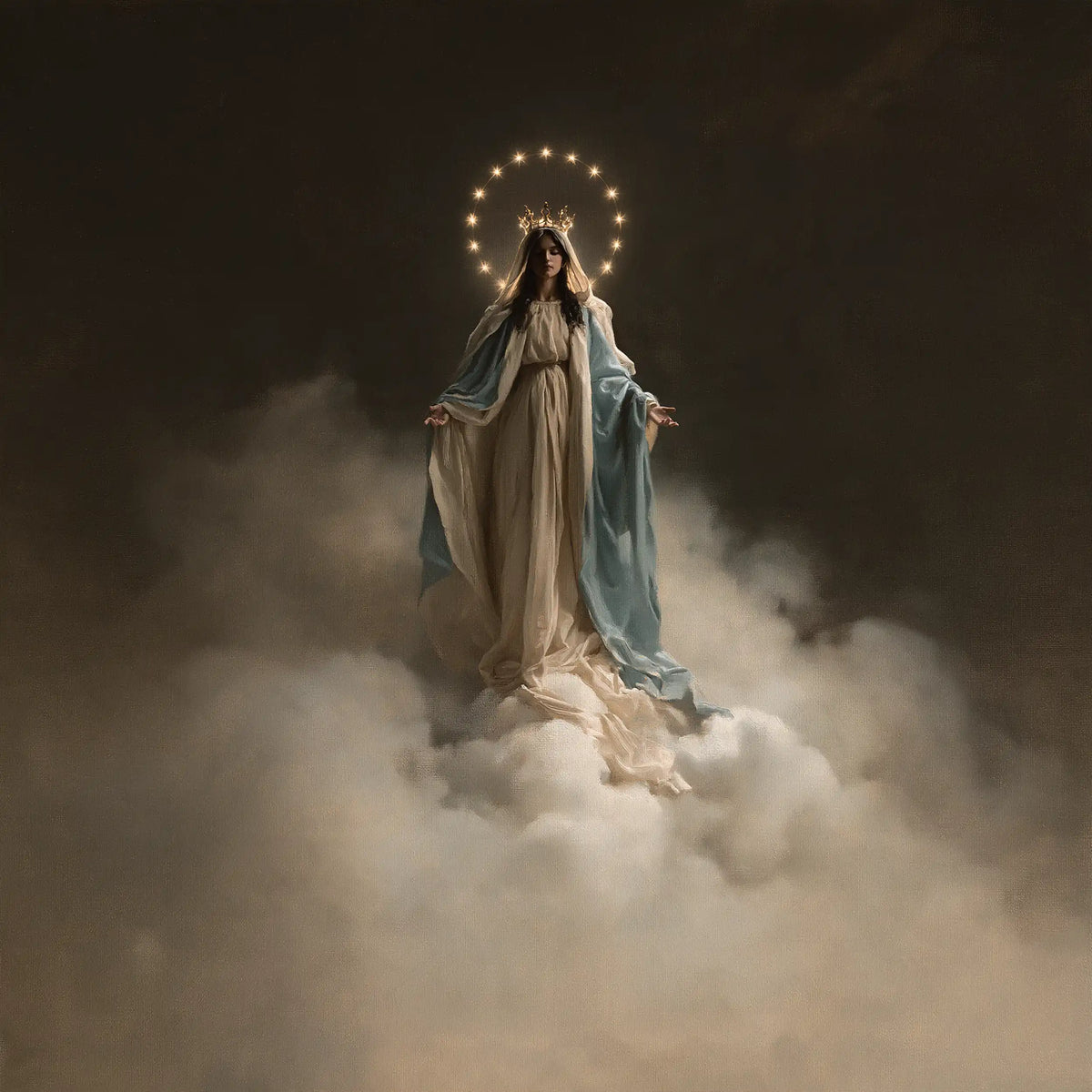 Mary as Queen of Heaven in a minimalist composition in Contemporary Minimalism style, square Christian artwork no. 8