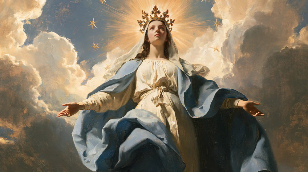 Mary with the heavenly crown as the central symbol in The Crown as Central Symbol style, landscape Christian artwork no. 19