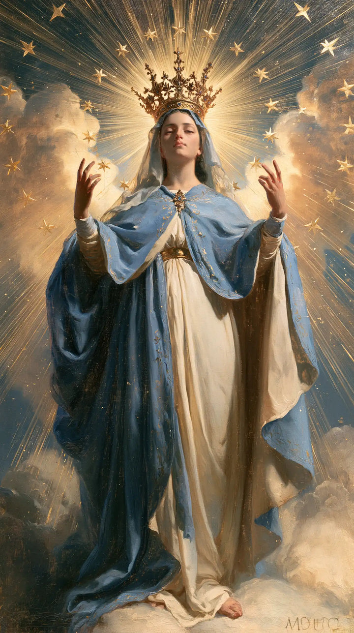 Mary, Queen of Heaven — High Hands Beneath the Golden Spray