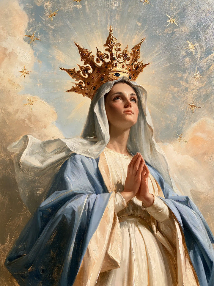 Mary, Queen of Heaven — Prayer Beneath the Crown’s Scrollwork