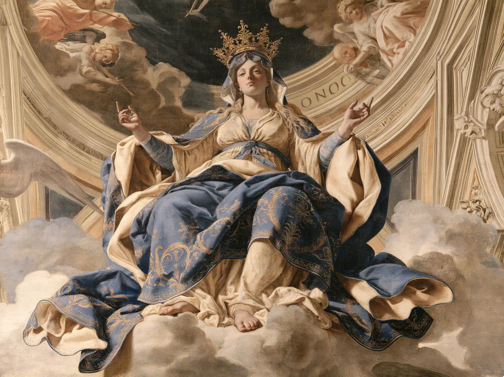 Mary crowned as Queen of Heaven in Florentine Renaissance style in Florentine Renaissance style, landscape Christian artwork no. 3