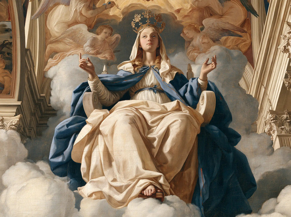 Mary crowned as Queen of Heaven in Florentine Renaissance style in Florentine Renaissance style, landscape Christian artwork no. 4