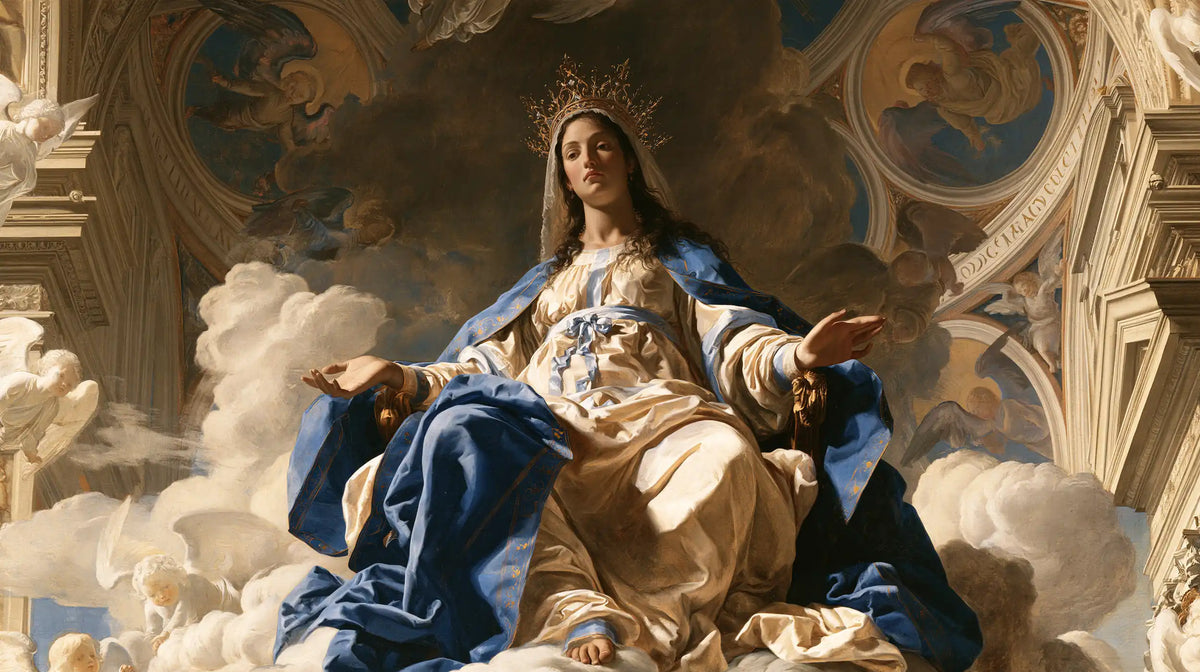 Mary crowned as Queen of Heaven in Florentine Renaissance style in Florentine Renaissance style, landscape Christian artwork no. 7