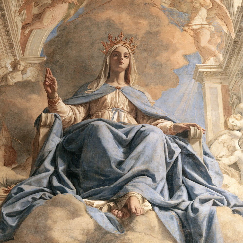 Mary crowned as Queen of Heaven in Florentine Renaissance style in Florentine Renaissance style, square Christian artwork no. 2