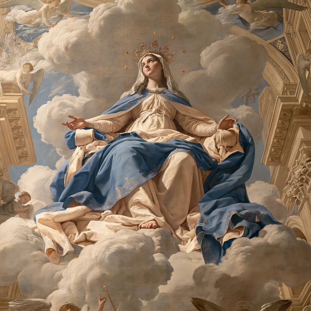 Mary crowned as Queen of Heaven in Florentine Renaissance style in Florentine Renaissance style, square Christian artwork no. 3