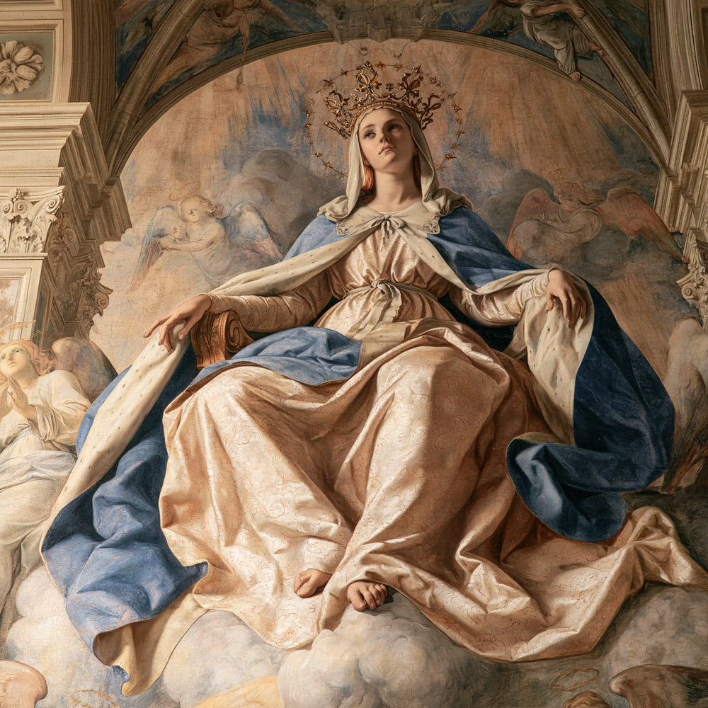 Mary crowned as Queen of Heaven in Florentine Renaissance style in Florentine Renaissance style, square Christian artwork no. 4