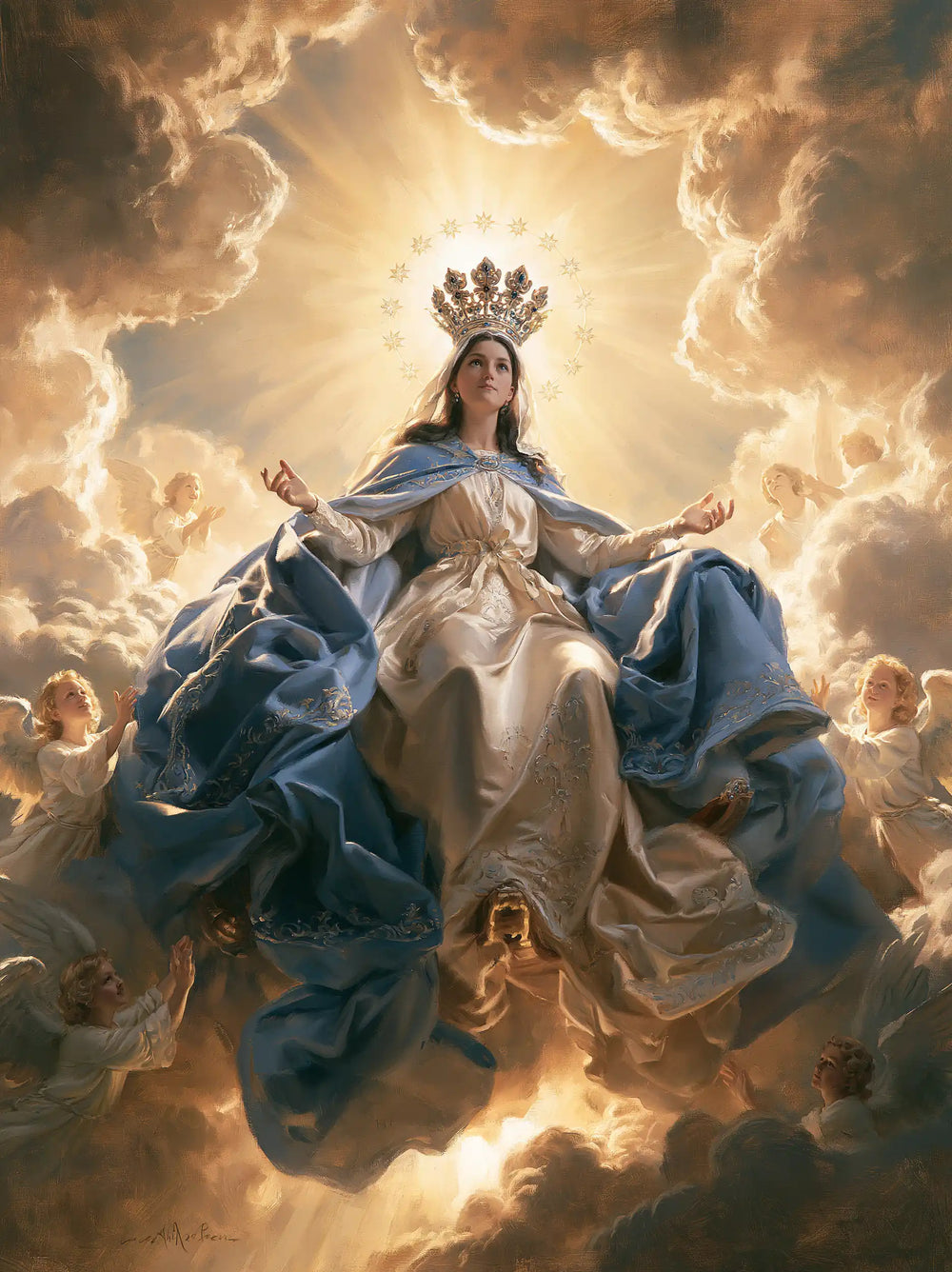 Mary glorified as Queen of Heaven in Heavenly Glory style, portrait Christian artwork no. 39