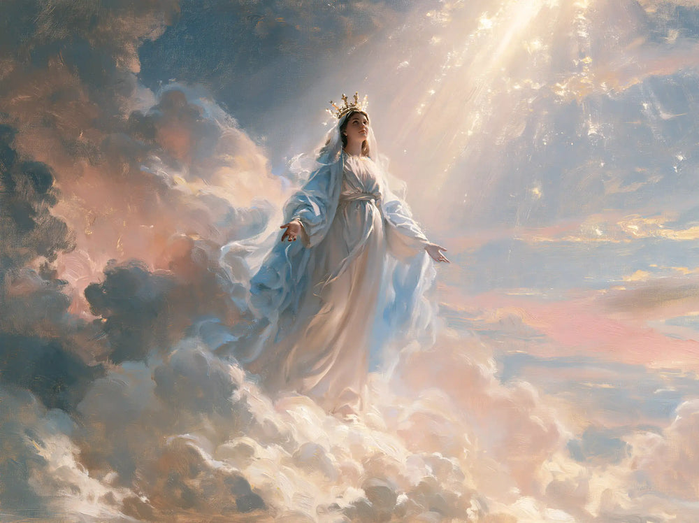 Mary as Queen of Heaven in an impressionist atmosphere in Impressionist style, landscape Christian artwork no. 4