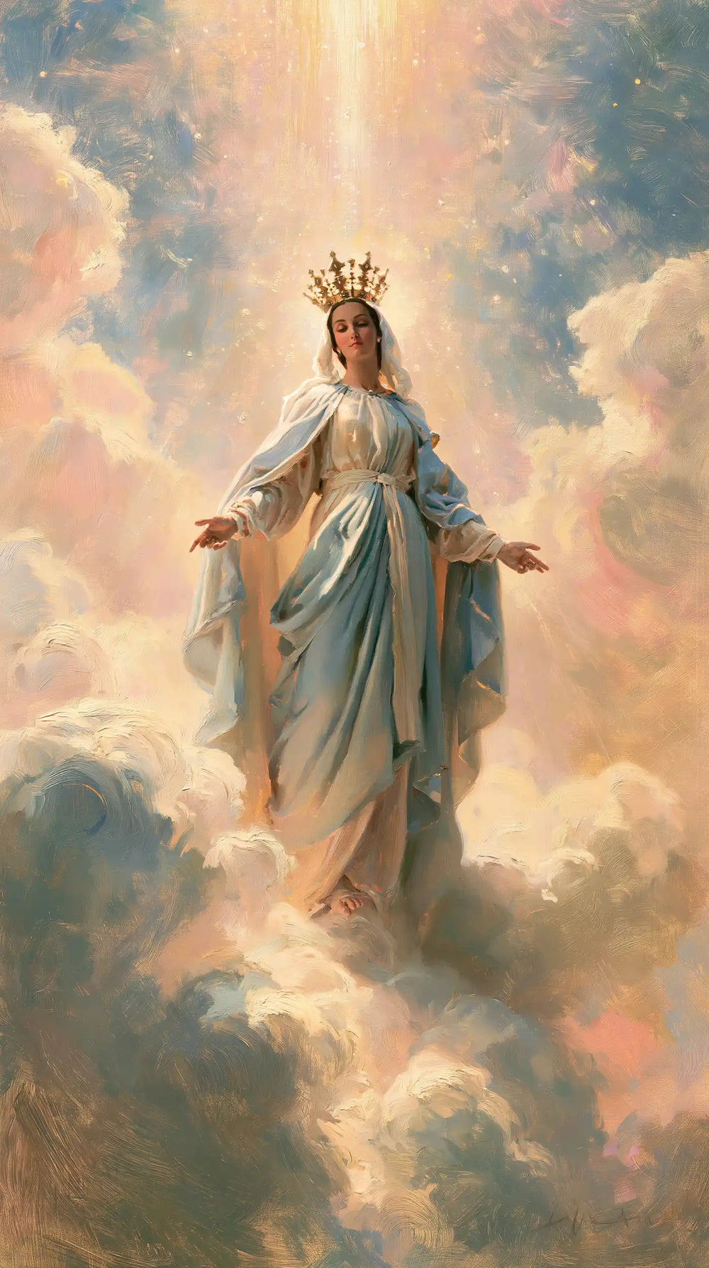 Mary as Queen of Heaven in an impressionist atmosphere in Impressionist style, portrait Christian artwork no. 5