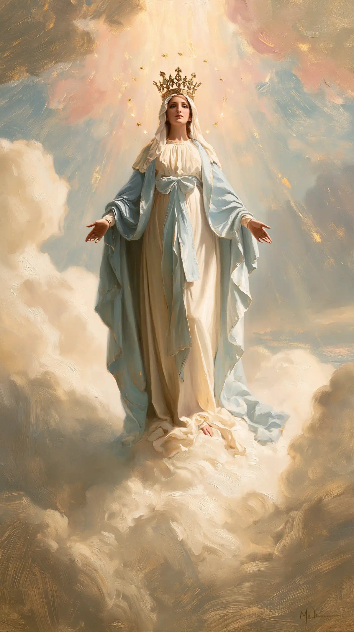 Mary as Queen of Heaven in an impressionist atmosphere in Impressionist style, portrait Christian artwork no. 6