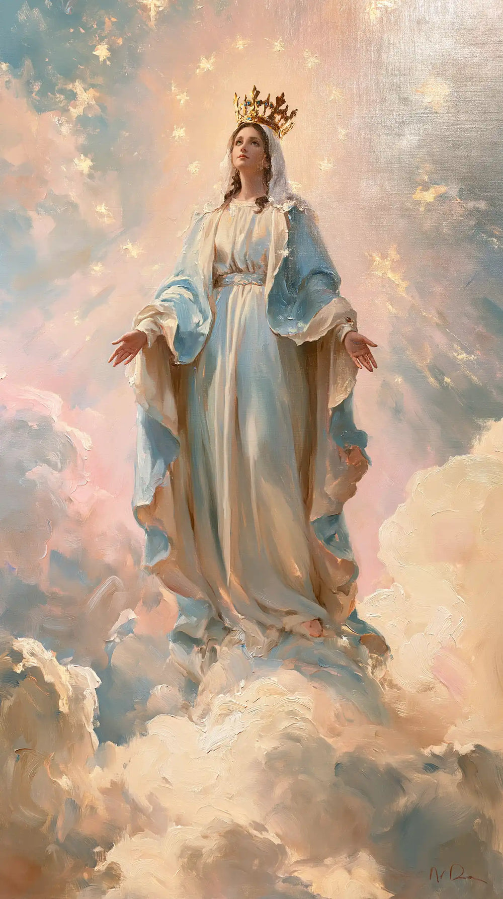 Mary as Queen of Heaven in an impressionist atmosphere in Impressionist style, portrait Christian artwork no. 12