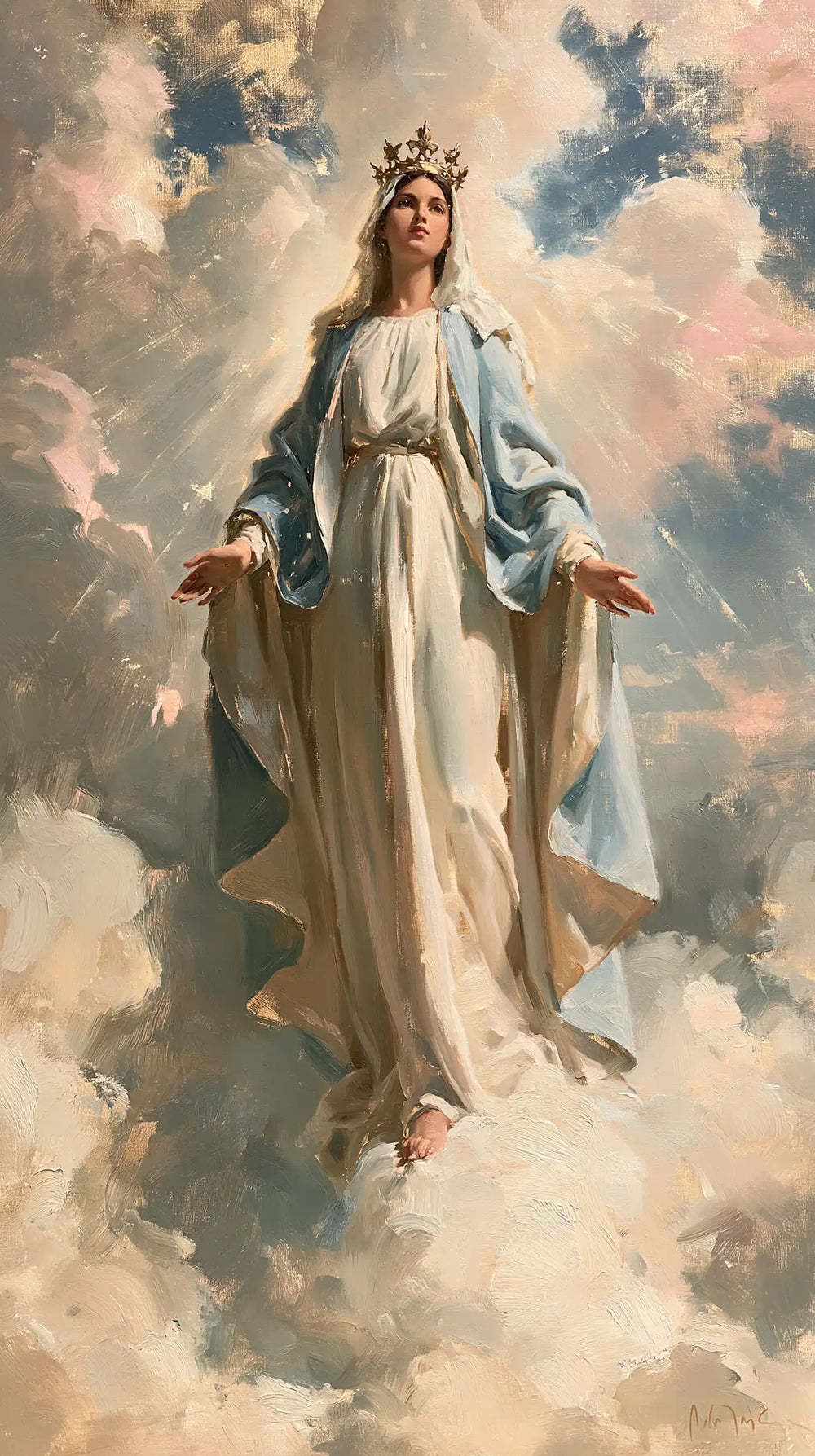 Mary as Queen of Heaven in an impressionist atmosphere in Impressionist style, portrait Christian artwork no. 14