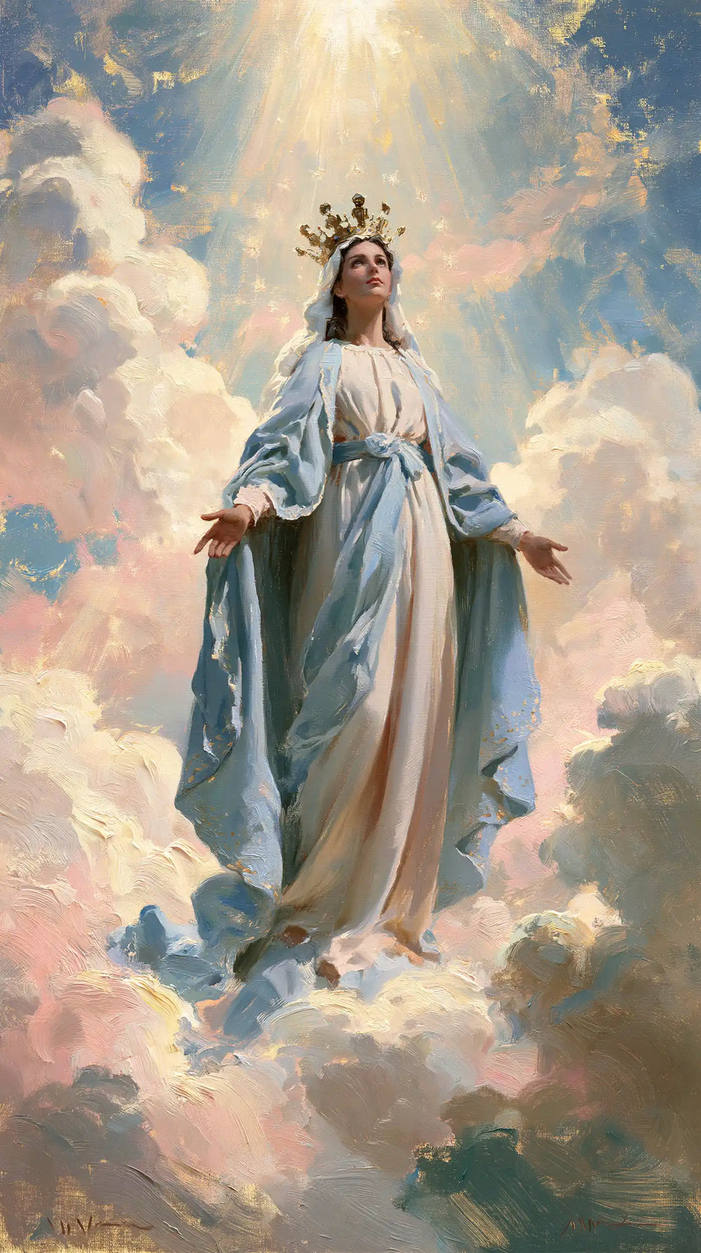 Mary as Queen of Heaven in an impressionist atmosphere in Impressionist style, portrait Christian artwork no. 17