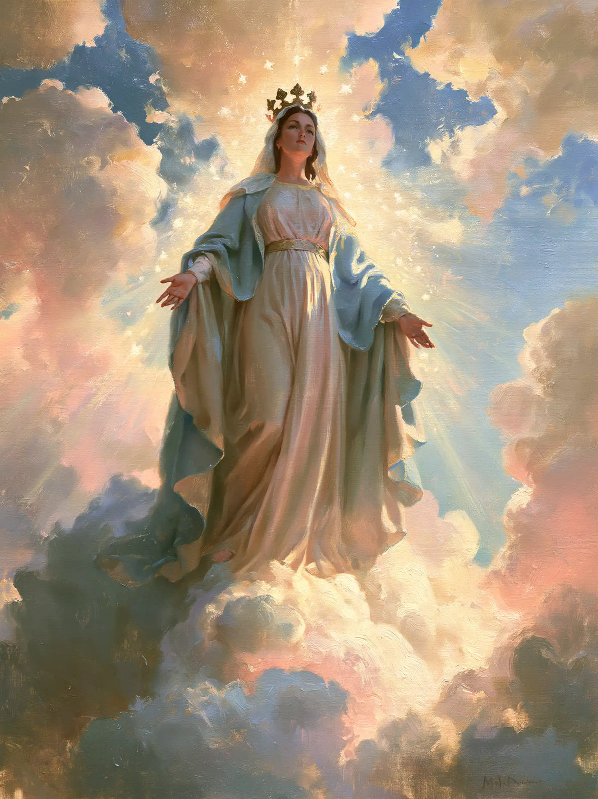 Mary as Queen of Heaven in an impressionist atmosphere in Impressionist style, portrait Christian artwork no. 28