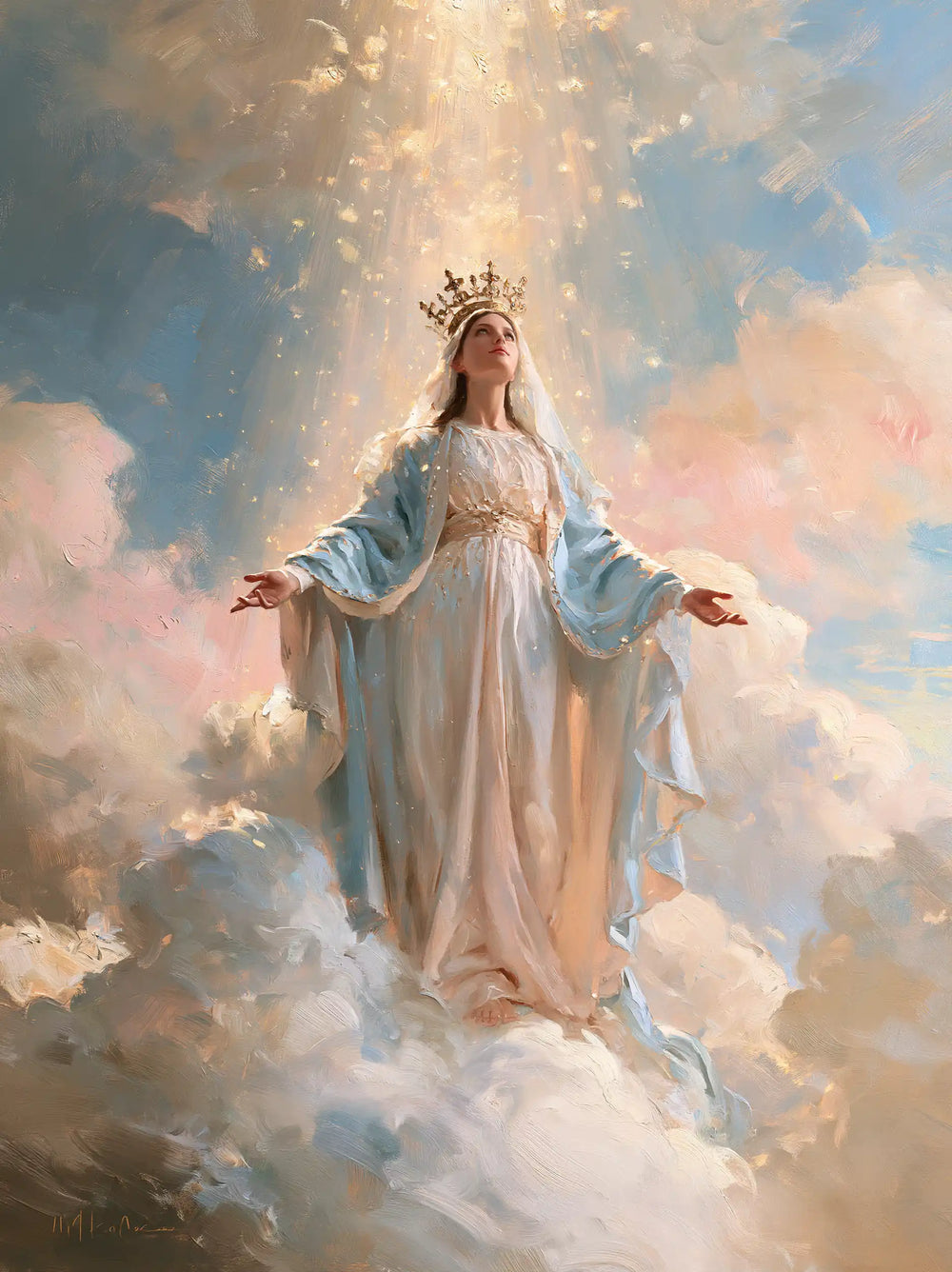 Mary as Queen of Heaven in an impressionist atmosphere in Impressionist style, portrait Christian artwork no. 31
