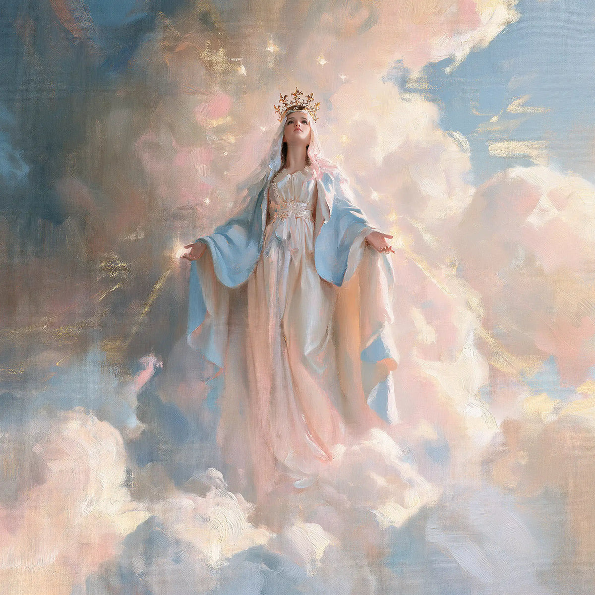 Mary as Queen of Heaven in an impressionist atmosphere in Impressionist style, square Christian artwork no. 3