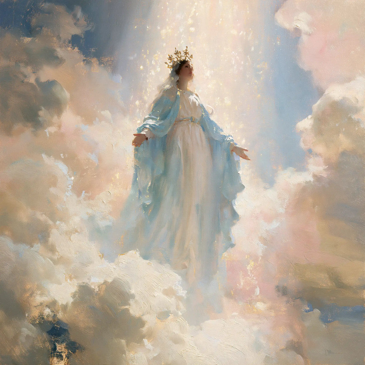 Mary as Queen of Heaven in an impressionist atmosphere in Impressionist style, square Christian artwork no. 5