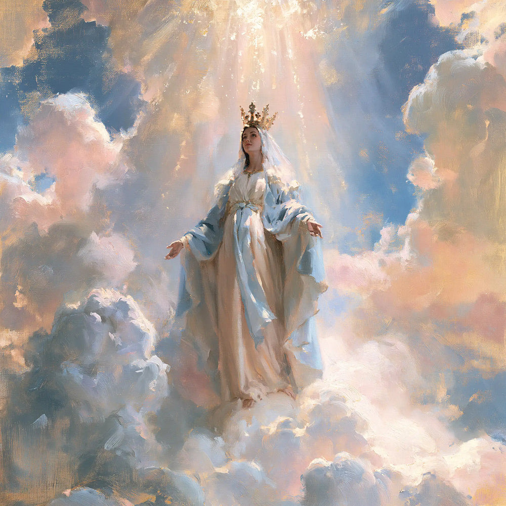 Mary as Queen of Heaven in an impressionist atmosphere in Impressionist style, square Christian artwork no. 8