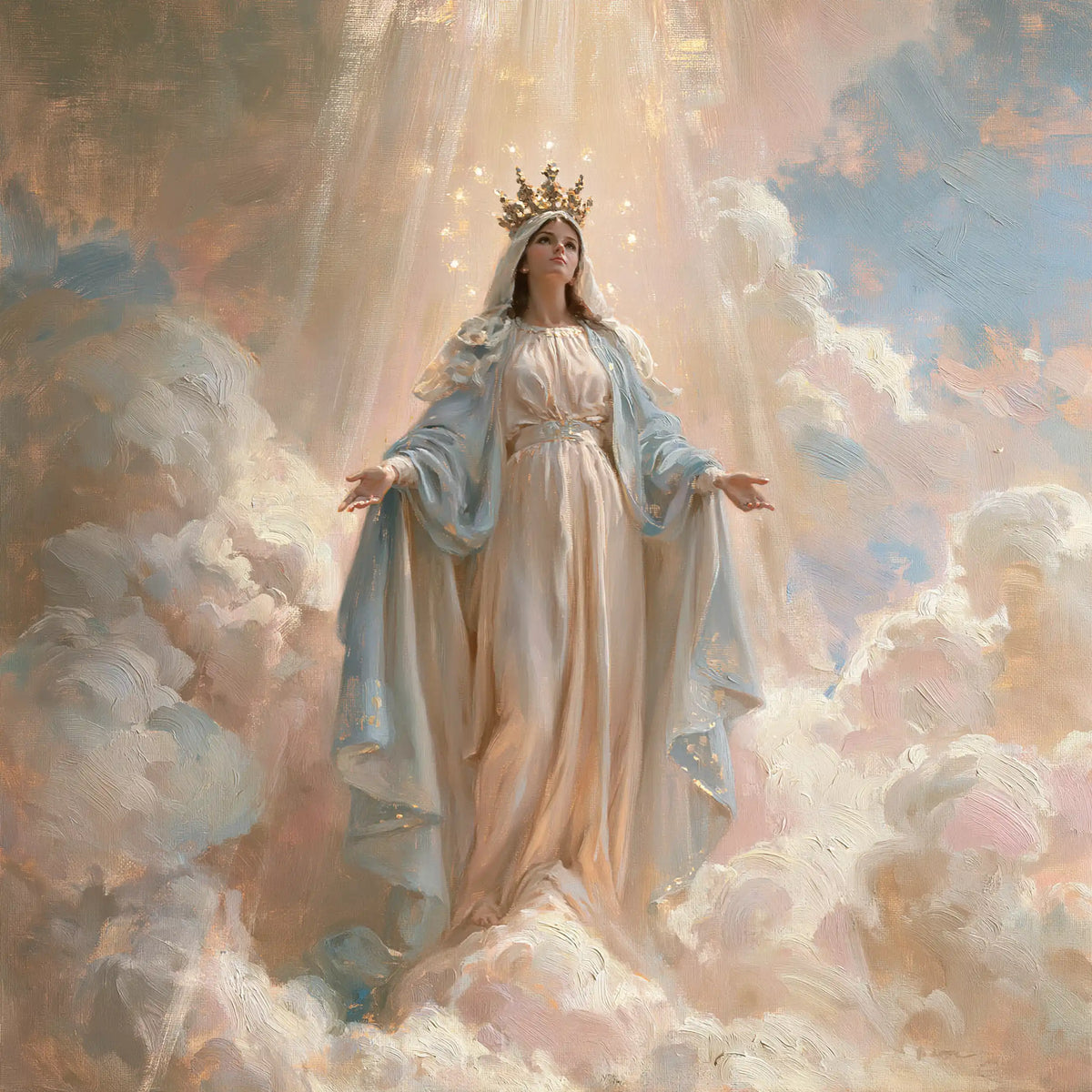 Mary as Queen of Heaven in an impressionist atmosphere in Impressionist style, square Christian artwork no. 9