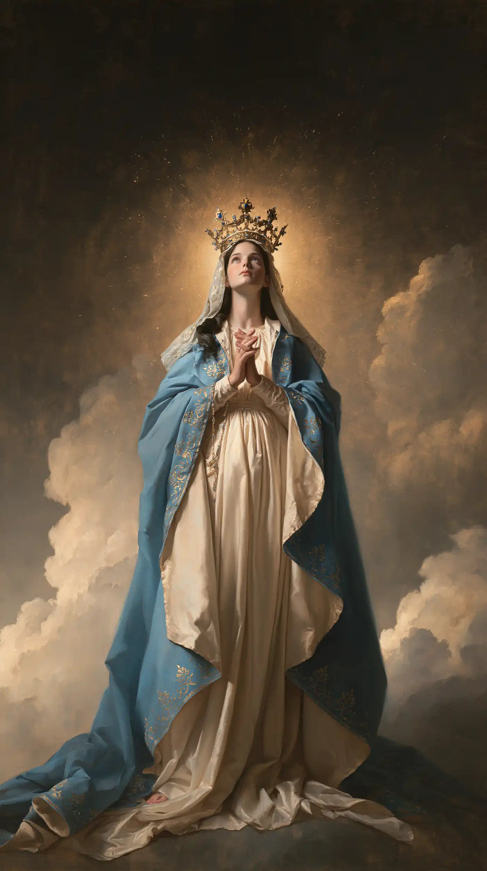 Mary as Queen of Heaven surrounded by divine light in Mary as Divine Light style, portrait Christian artwork no. 7