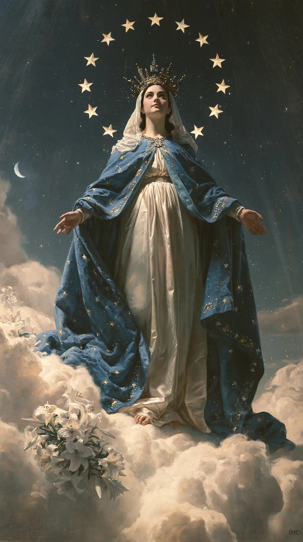 Mary as Queen of Heaven in a symbolist composition in Symbolist style, portrait Christian artwork no. 4