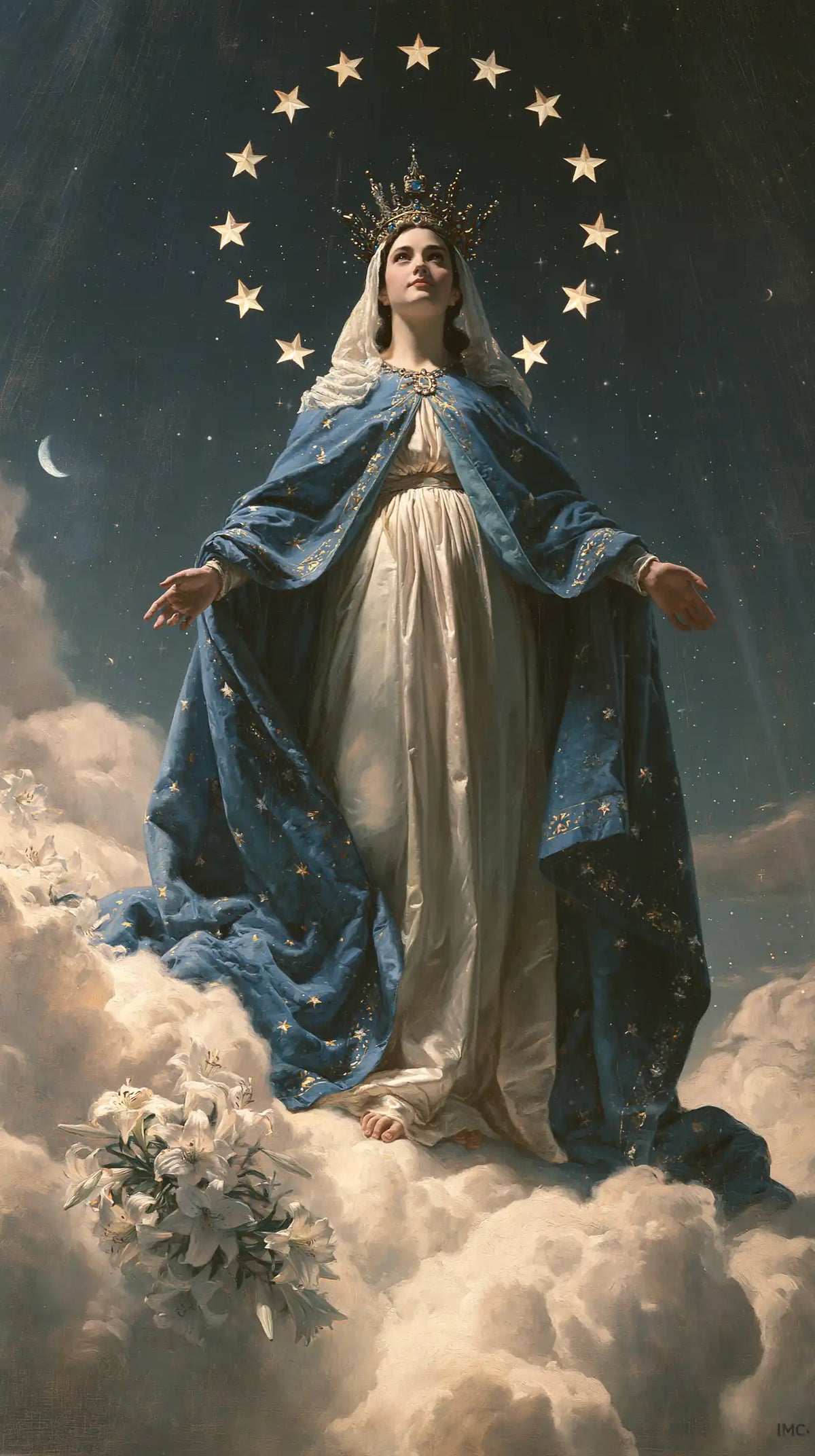 Mary as Queen of Heaven in a symbolist composition in Symbolist style, portrait Christian artwork no. 4