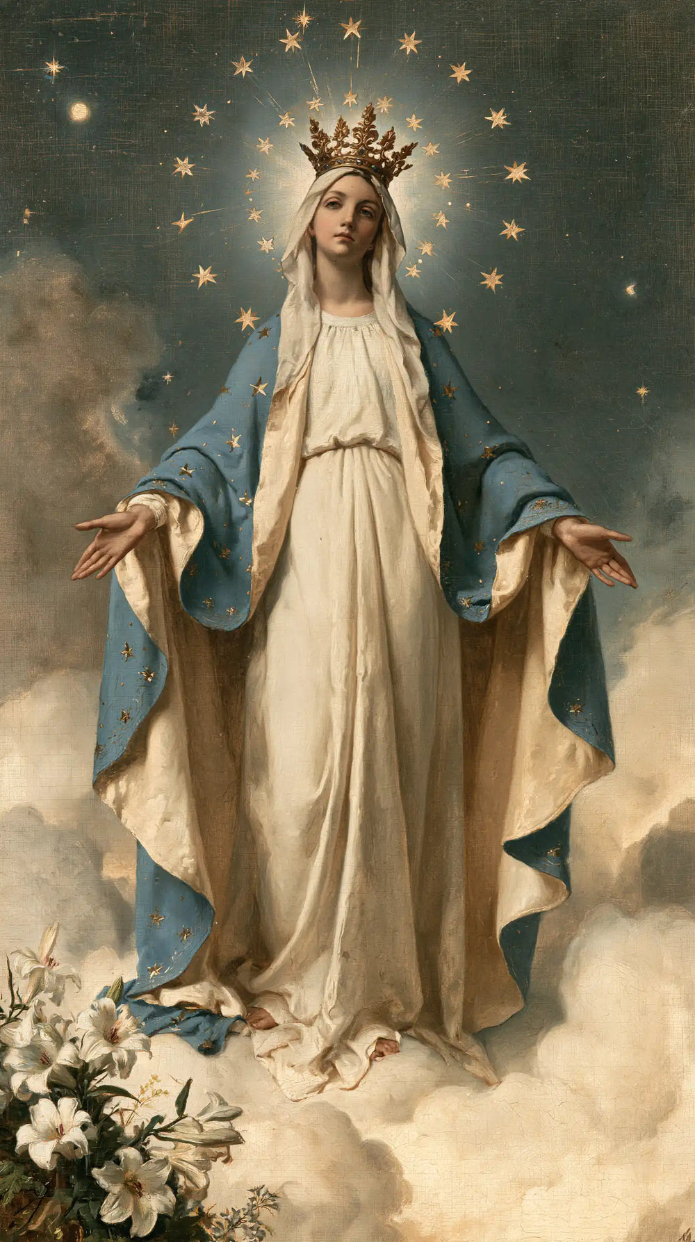 Mary as Queen of Heaven in a symbolist composition in Symbolist style, portrait Christian artwork no. 7