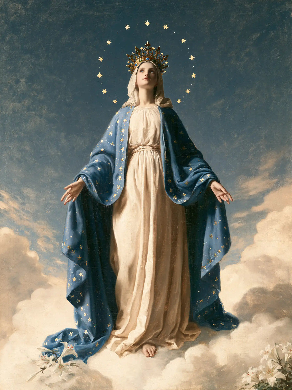 Mary as Queen of Heaven in a symbolist composition in Symbolist style, portrait Christian artwork no. 18