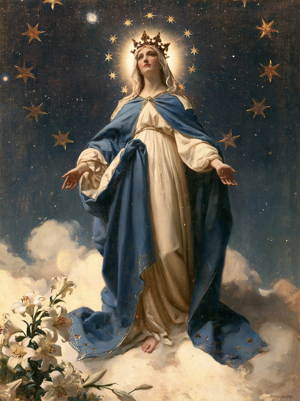 Mary as Queen of Heaven in a symbolist composition in Symbolist style, portrait Christian artwork no. 22