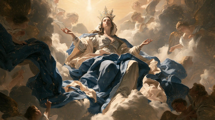Mary, Queen of Heaven — The Blue Flourish Amid Golden Wings
