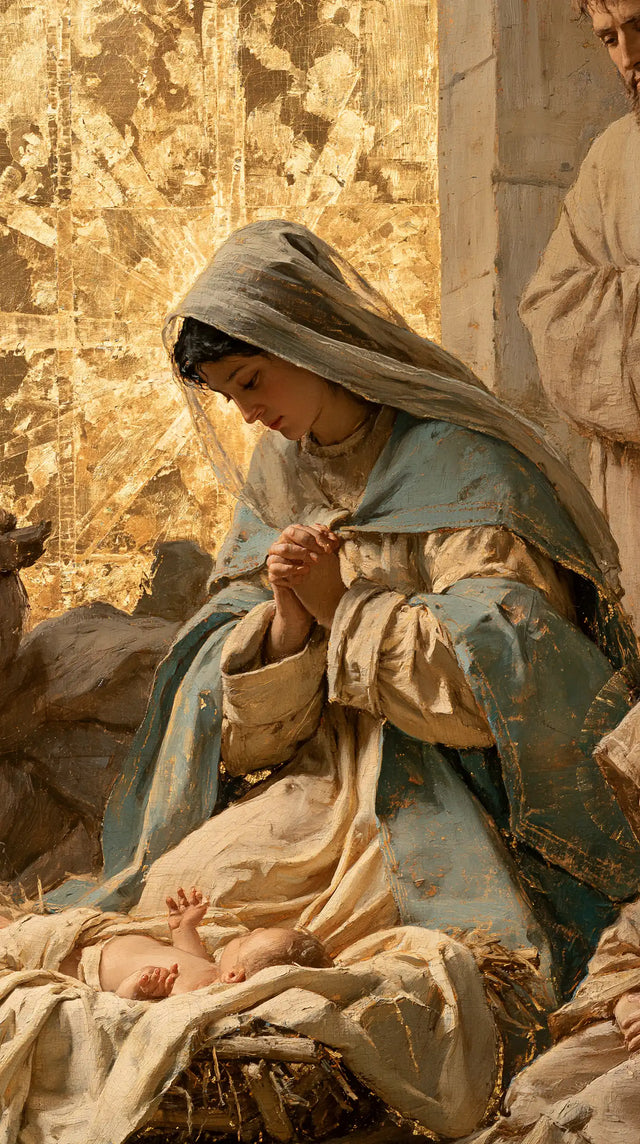 The Nativity — The Little Gesture Beneath the Pale Gold Mantle