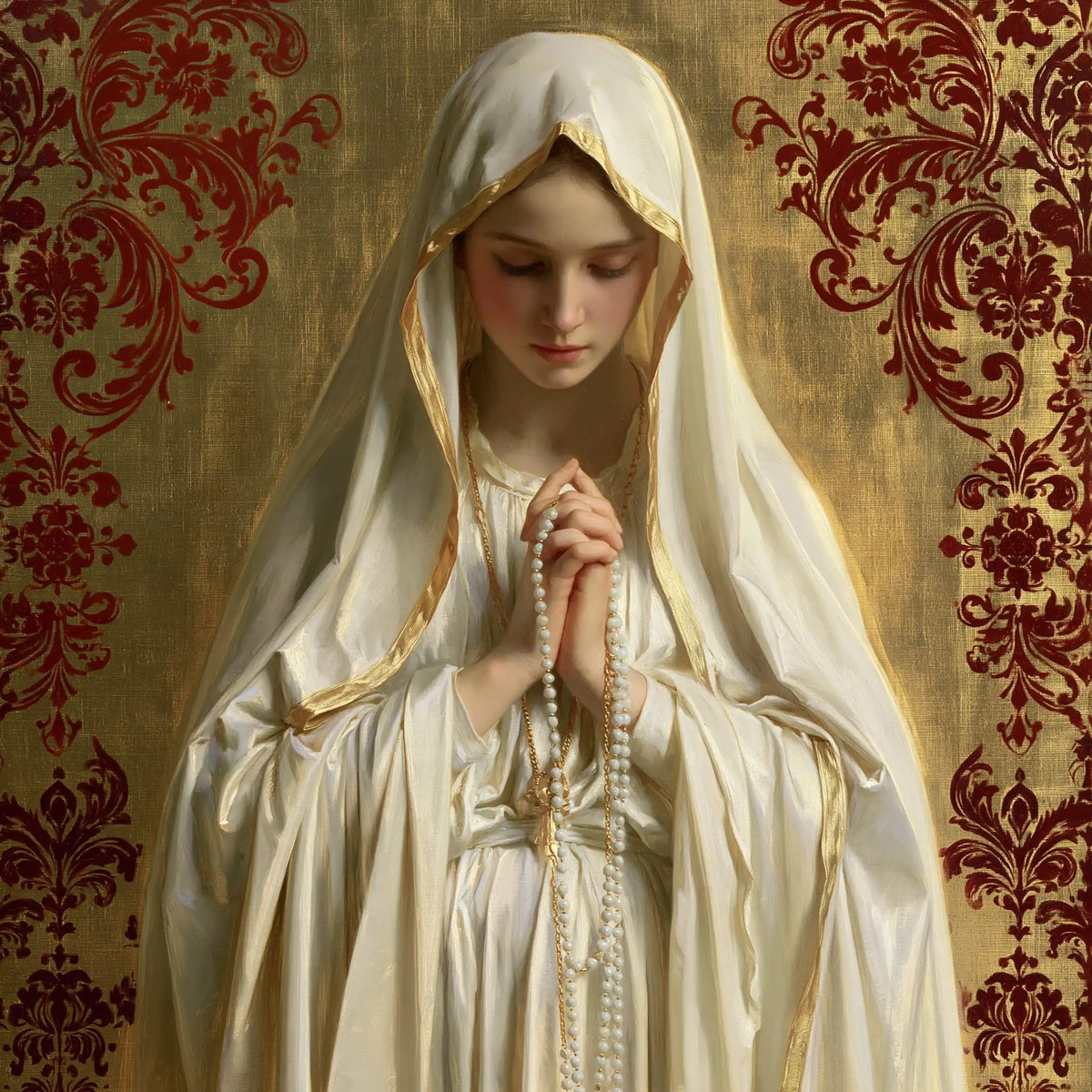Our Lady of Fatima – Rosary and Gilded Damask