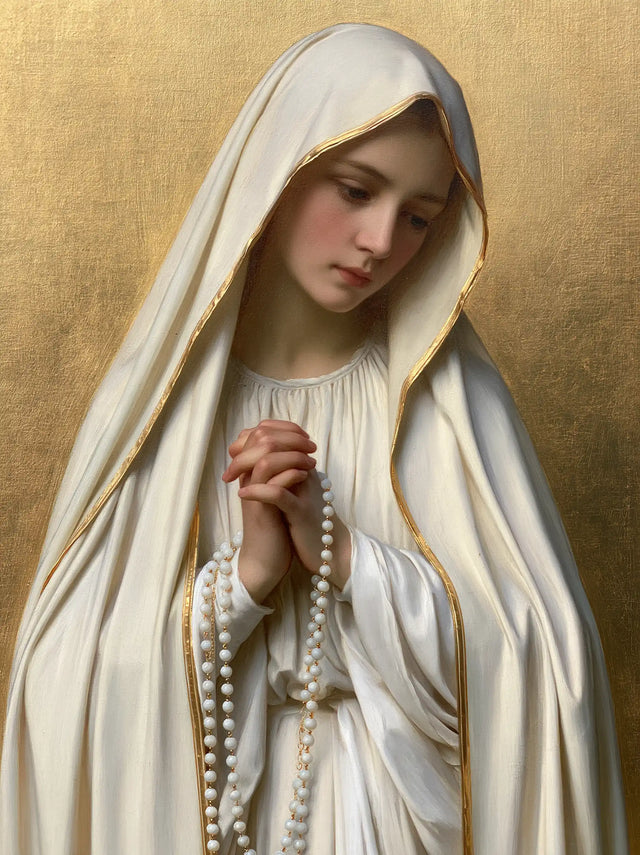 Our Lady of Fatima – Veiled Grace in Soft Ochre