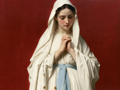 Our Lady of Lourdes – Quiet Gaze Before the Red Ground