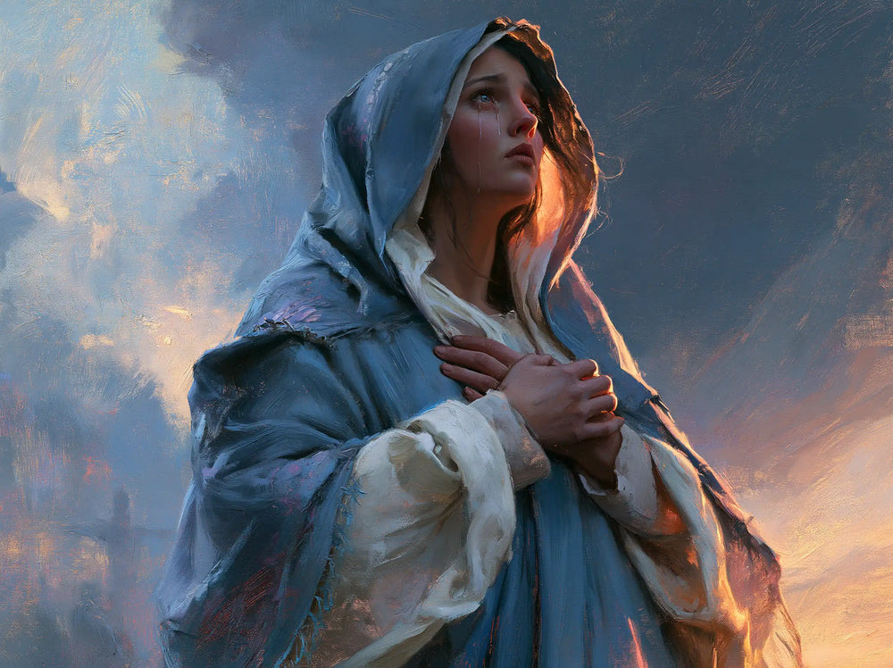 Our Lady of Sorrows in an impressionist atmosphere in Impressionist style, landscape Christian artwork no. 8