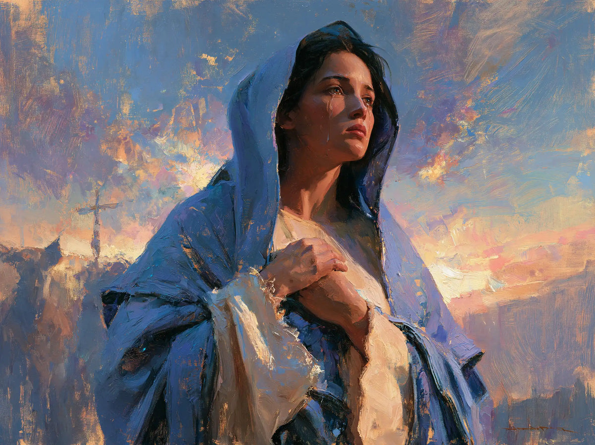 Our Lady of Sorrows in an impressionist atmosphere in Impressionist style, landscape Christian artwork no. 9