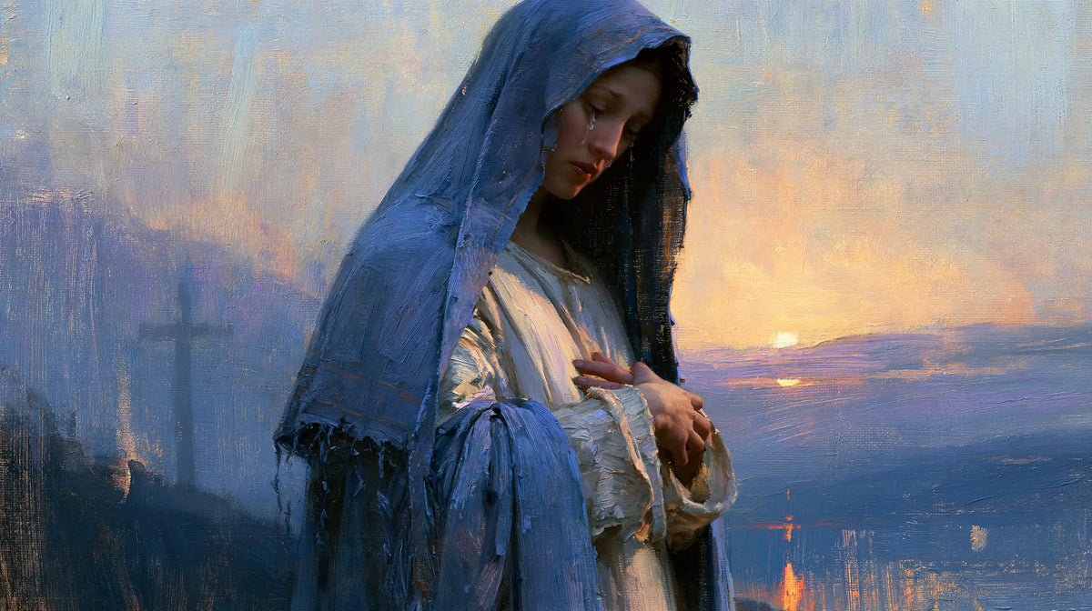 Our Lady of Sorrows in an impressionist atmosphere in Impressionist style, landscape Christian artwork no. 15