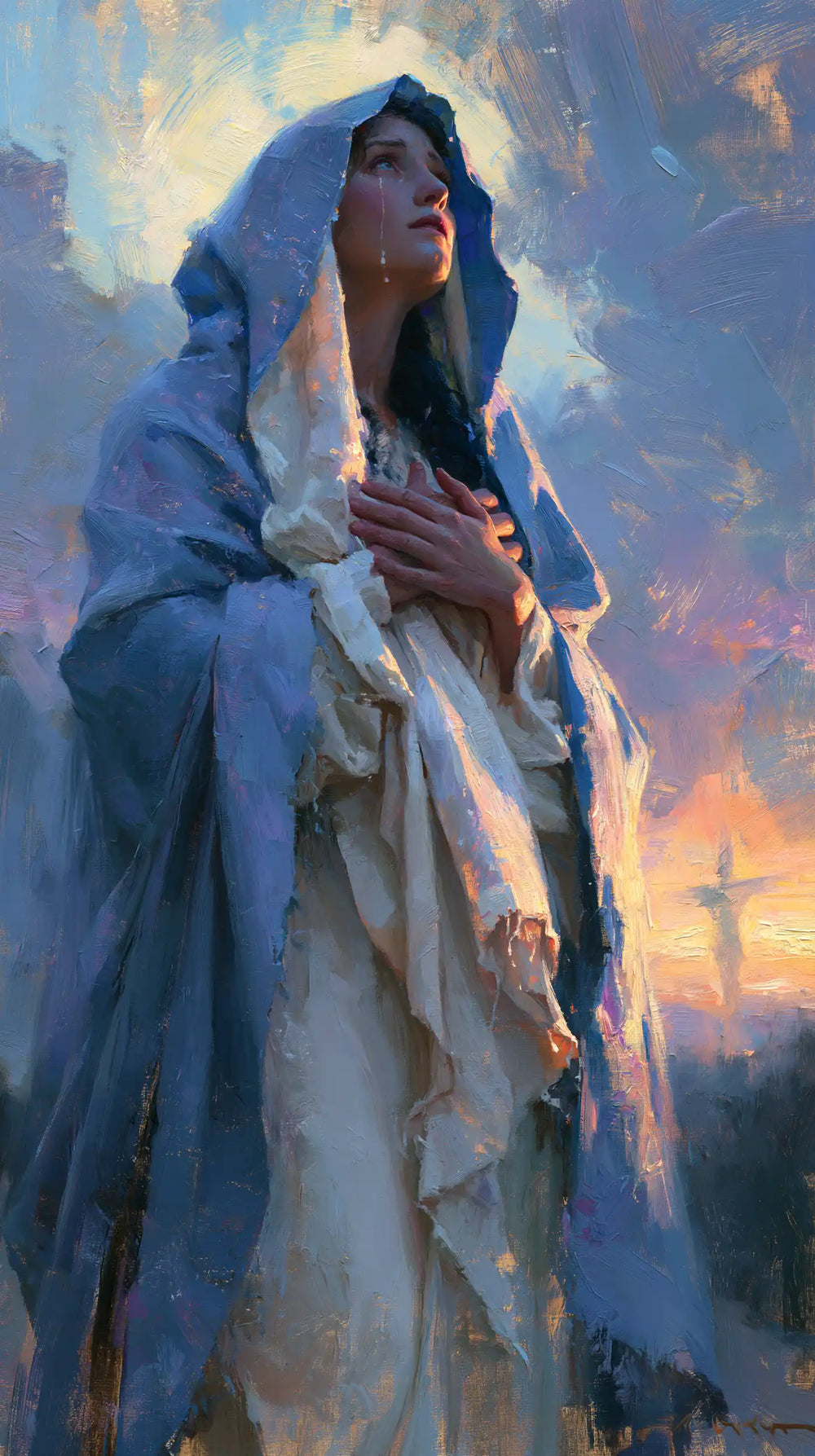 Our Lady of Sorrows in an impressionist atmosphere in Impressionist style, portrait Christian artwork no. 2