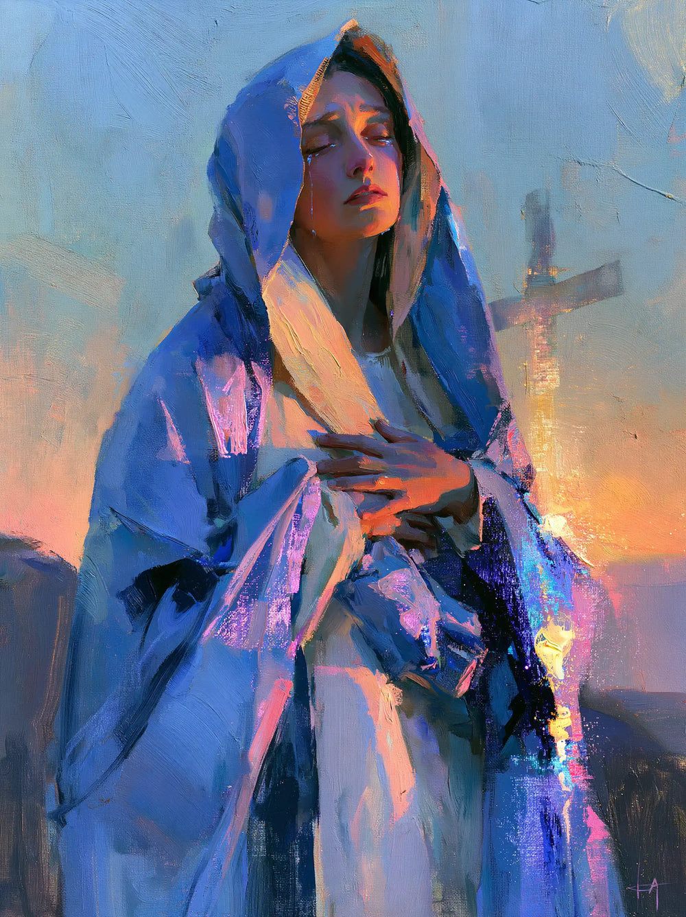 Our Lady of Sorrows in an impressionist atmosphere in Impressionist style, portrait Christian artwork no. 19