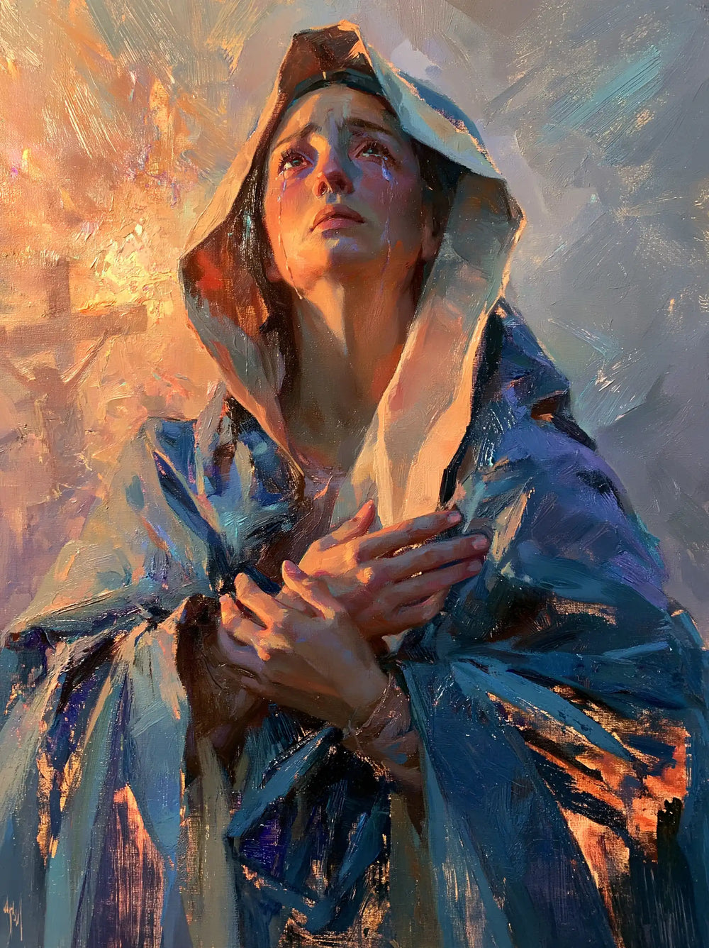 Our Lady of Sorrows in an impressionist atmosphere in Impressionist style, portrait Christian artwork no. 21