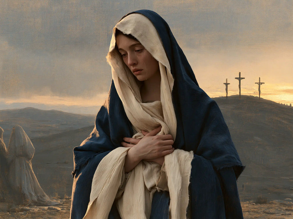 Mary before the deserted Golgotha in Mary before the Deserted Golgotha style, landscape Christian artwork no. 3